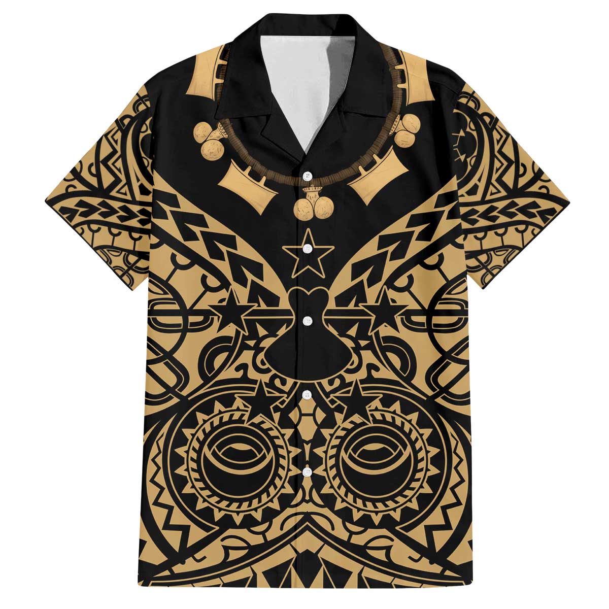 Austral Islands Family Matching Off The Shoulder Long Sleeve Dress and Hawaiian Shirt Tuhaa Pae Penu Stars Necklace Gold - Polynesian Pride