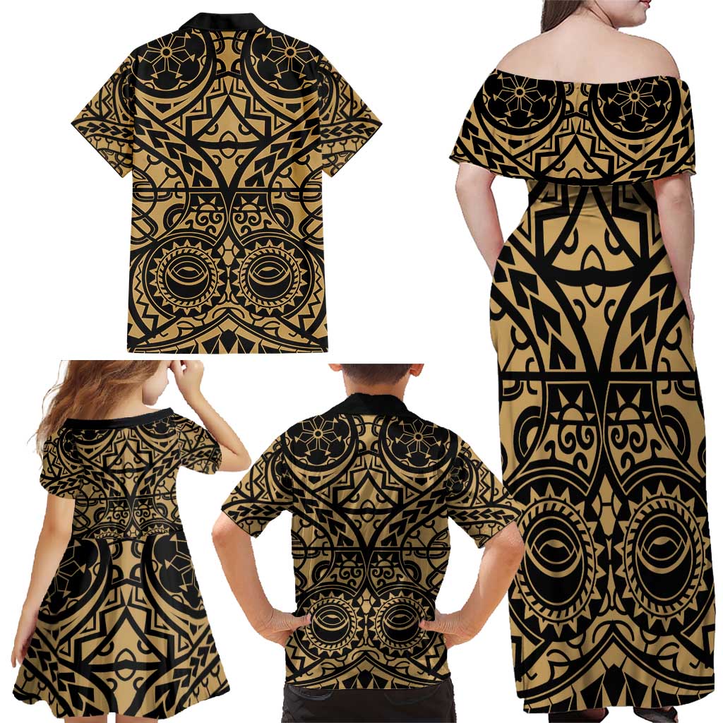 Austral Islands Family Matching Off Shoulder Maxi Dress and Hawaiian Shirt Tuhaa Pae Penu Stars Necklace Gold - Polynesian Pride