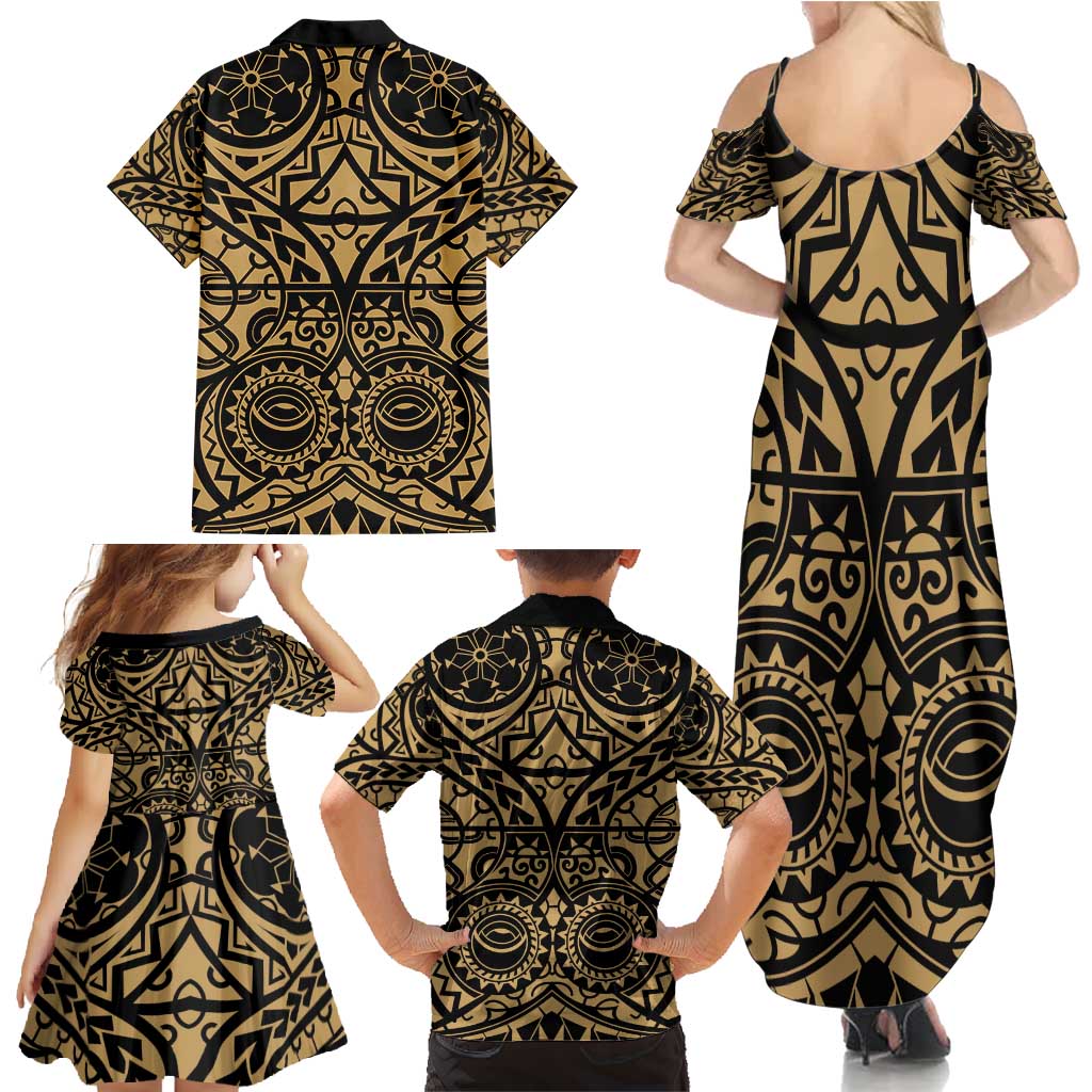Austral Islands Family Matching Summer Maxi Dress and Hawaiian Shirt Tuhaa Pae Penu Stars Necklace Gold - Polynesian Pride