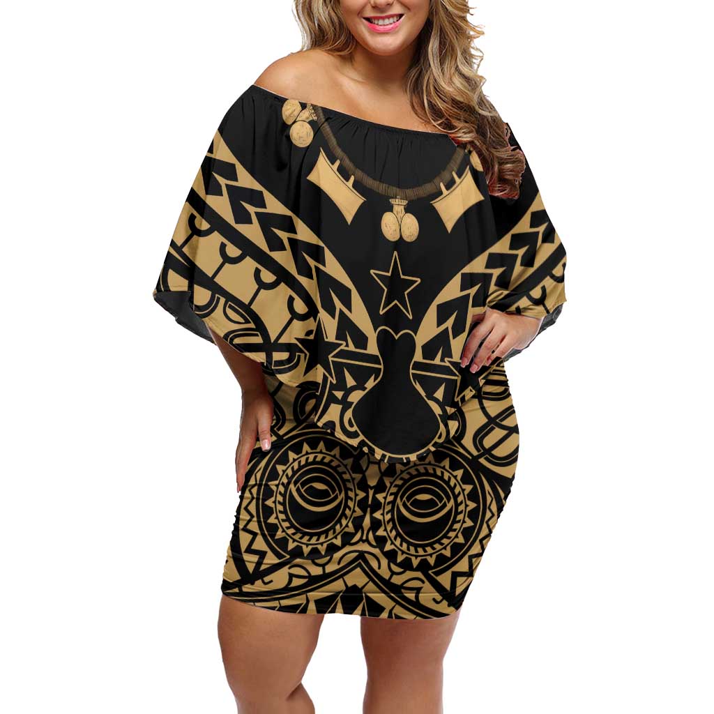 Austral Islands Off Shoulder Short Dress Tuhaa Pae Penu Stars Necklace Gold - Polynesian Pride