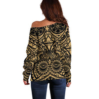 Austral Islands Off Shoulder Sweater Tuhaa Pae Penu Stars Necklace Gold LT14 - Polynesian Pride