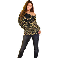 Austral Islands Off Shoulder Sweater Tuhaa Pae Penu Stars Necklace Gold LT14 - Polynesian Pride