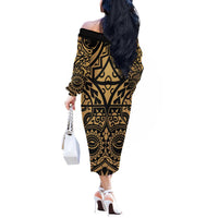 Austral Islands Off The Shoulder Long Sleeve Dress Tuhaa Pae Penu Stars Necklace Gold - Polynesian Pride