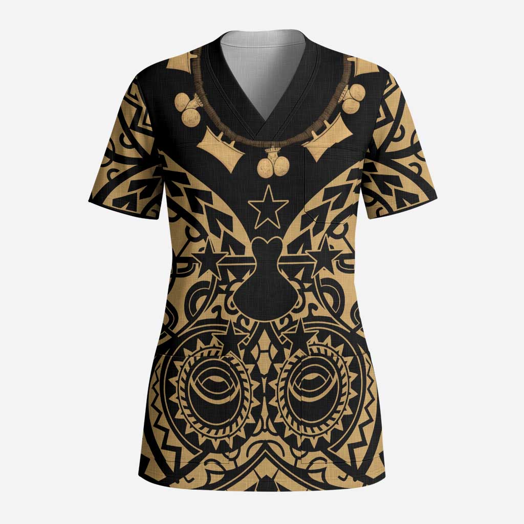 Austral Islands Scrub Top Tuhaa Pae Penu Stars Necklace Gold LT14 Adult Gold - Polynesian Pride