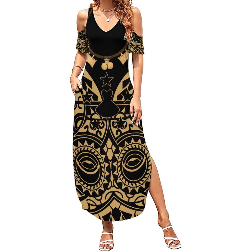 Austral Islands Summer Maxi Dress Tuhaa Pae Penu Stars Necklace Gold - Polynesian Pride