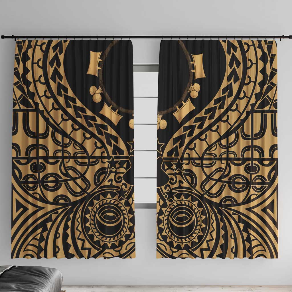 Austral Islands Window Curtain Tuhaa Pae Penu Stars Necklace Gold LT14 With Hooks Gold - Polynesian Pride