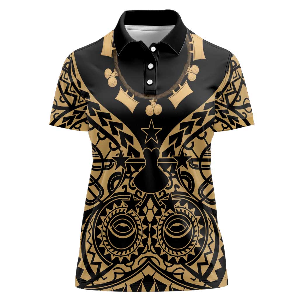 Austral Islands Women Polo Shirt Tuhaa Pae Penu Stars Necklace Gold - Polynesian Pride