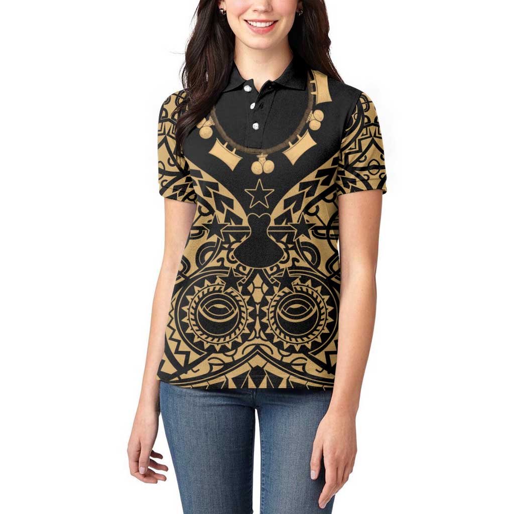 Austral Islands Women Polo Shirt Tuhaa Pae Penu Stars Necklace Gold - Polynesian Pride