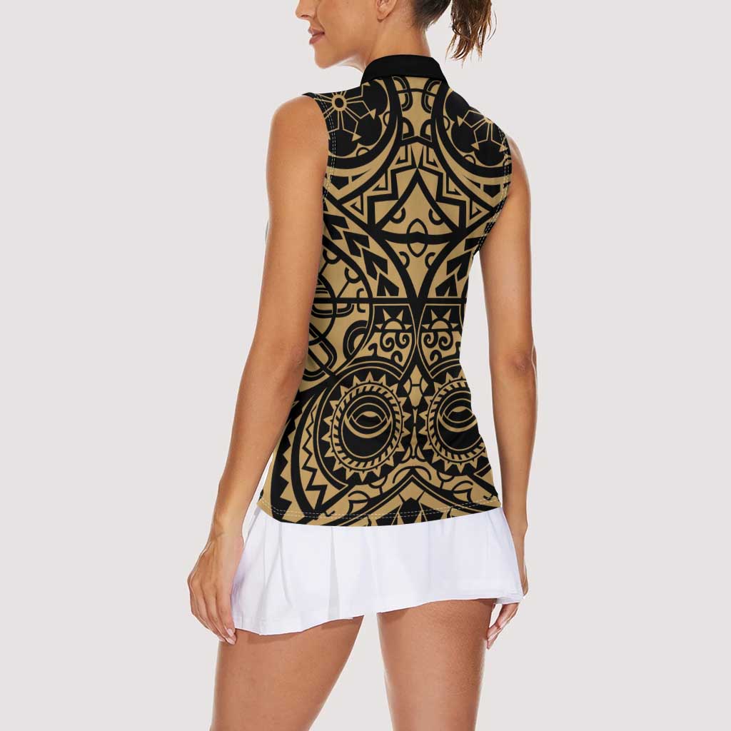 Austral Islands Women Sleeveless Polo Shirt Tuhaa Pae Penu Stars Necklace Gold - Polynesian Pride