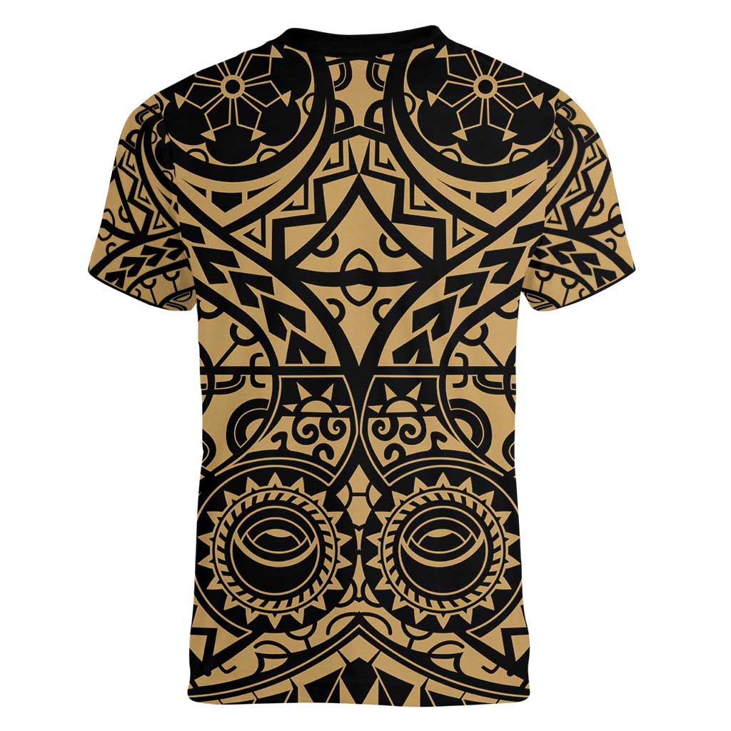 Austral Islands Women V-Neck T-Shirt Tuhaa Pae Penu Stars Necklace Gold - Polynesian Pride
