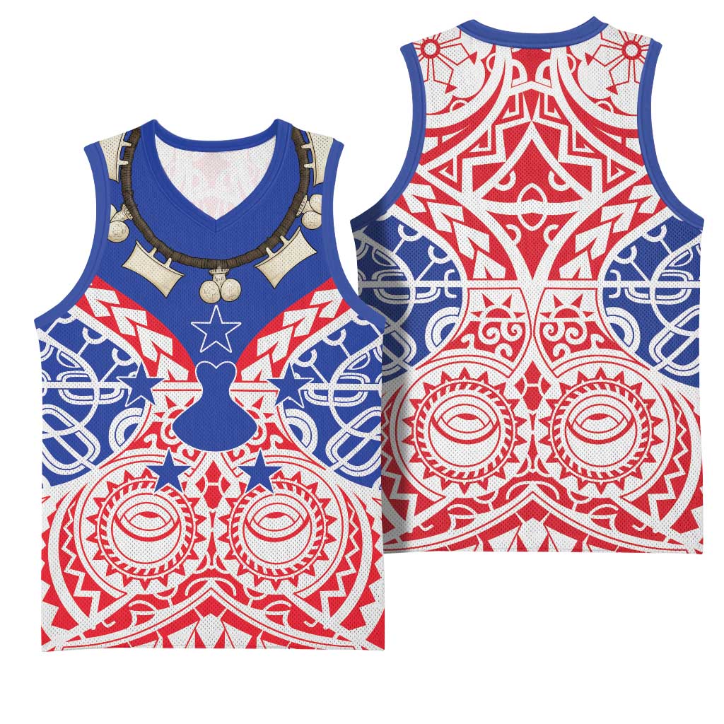 Austral Islands Basketball Jersey Tuhaa Pae Penu Stars Necklace Red - Polynesian Pride