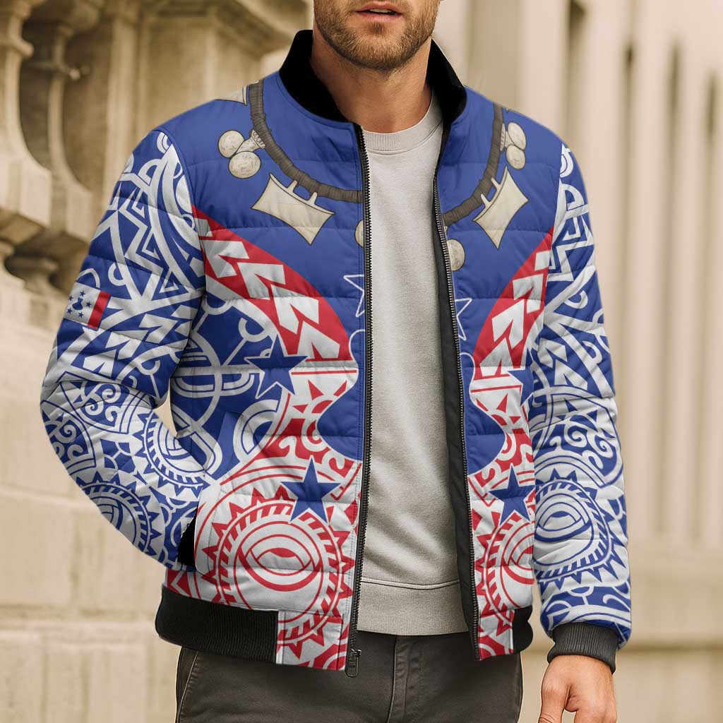 Austral Islands Bomber Puffer Jacket Tuhaa Pae Penu Stars Necklace Red - Polynesian Pride