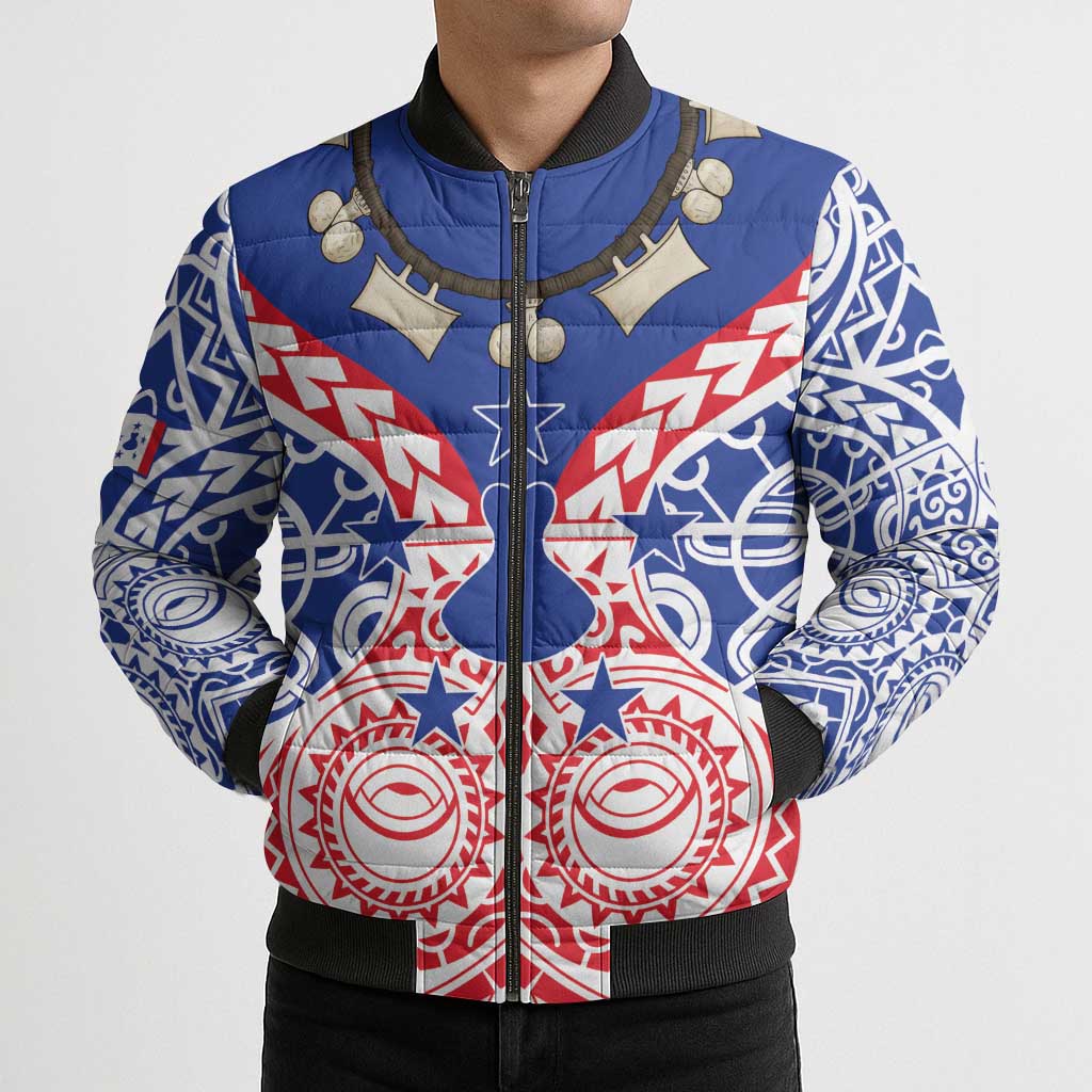 Austral Islands Bomber Puffer Jacket Tuhaa Pae Penu Stars Necklace Red - Polynesian Pride