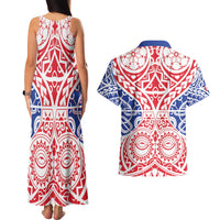 Austral Islands Couples Matching Tank Maxi Dress and Hawaiian Shirt Tuhaa Pae Penu Stars Necklace Red - Polynesian Pride