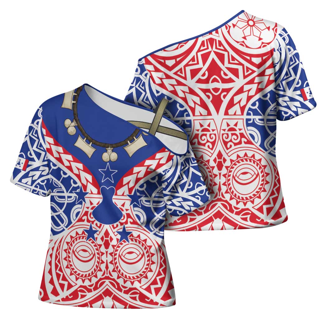 Austral Islands Cross Shoulder Shirt Tuhaa Pae Penu Stars Necklace Red - Polynesian Pride