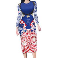 Austral Islands Family Matching Long Sleeve Bodycon Dress and Hawaiian Shirt Tuhaa Pae Penu Stars Necklace Red - Polynesian Pride