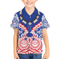Austral Islands Family Matching Off The Shoulder Long Sleeve Dress and Hawaiian Shirt Tuhaa Pae Penu Stars Necklace Red - Polynesian Pride
