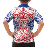 Austral Islands Family Matching Off Shoulder Maxi Dress and Hawaiian Shirt Tuhaa Pae Penu Stars Necklace Red - Polynesian Pride