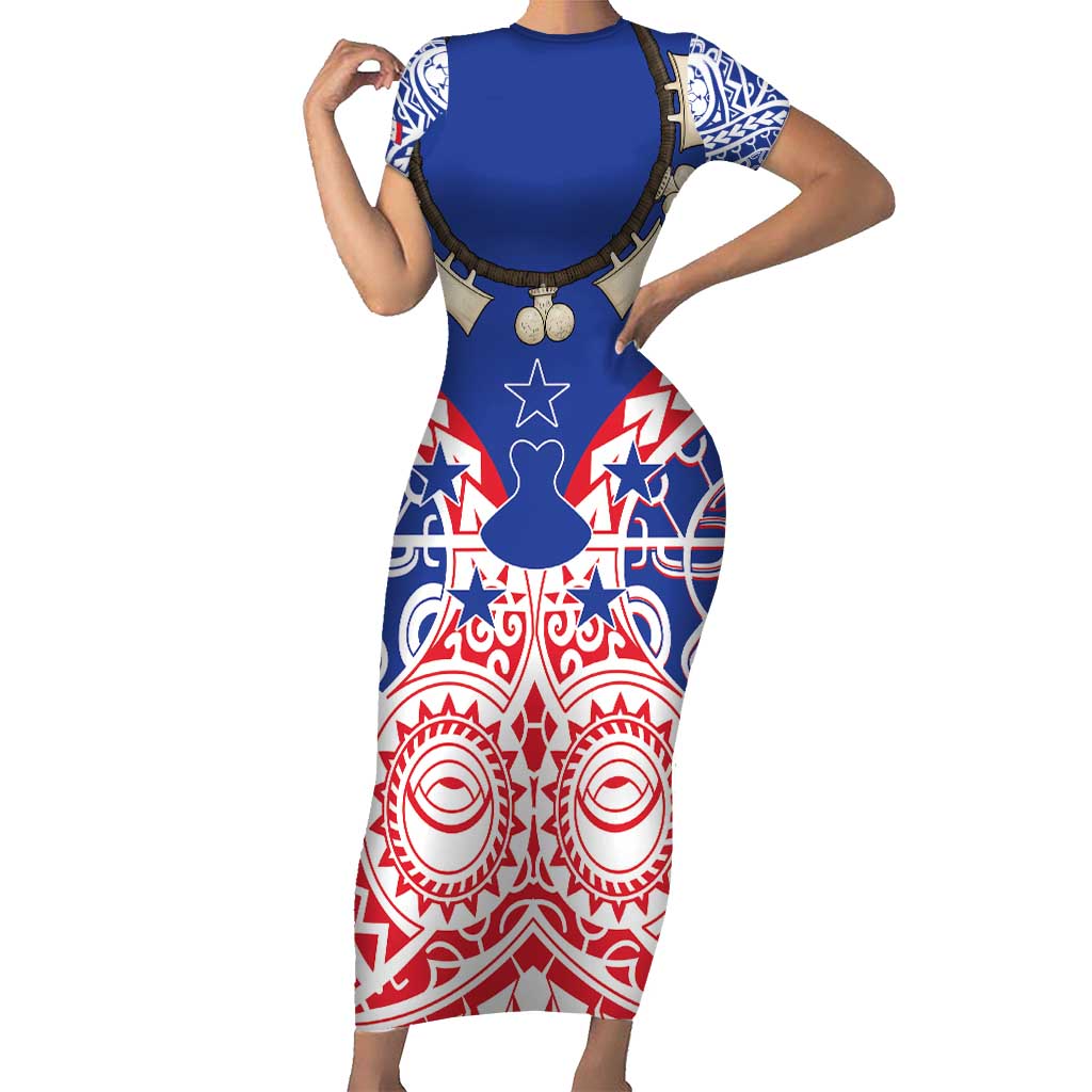 Austral Islands Family Matching Short Sleeve Bodycon Dress and Hawaiian Shirt Tuhaa Pae Penu Stars Necklace Red - Polynesian Pride