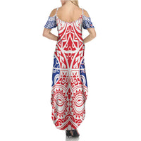 Austral Islands Family Matching Summer Maxi Dress and Hawaiian Shirt Tuhaa Pae Penu Stars Necklace Red - Polynesian Pride