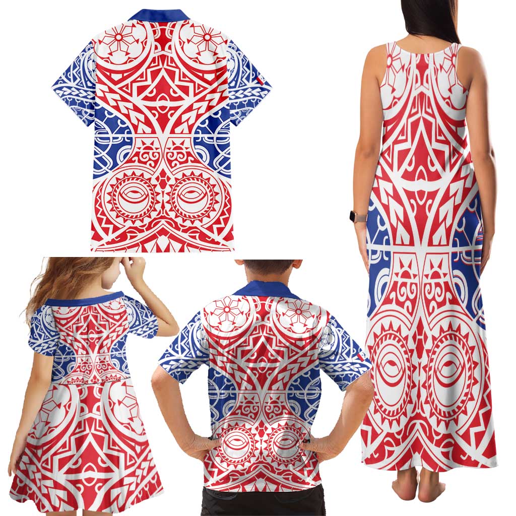 Austral Islands Family Matching Tank Maxi Dress and Hawaiian Shirt Tuhaa Pae Penu Stars Necklace Red - Polynesian Pride