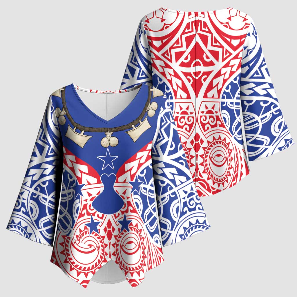 Austral Islands Kimono Sleeve Blouse Tuhaa Pae Penu Stars Necklace Red - Polynesian Pride