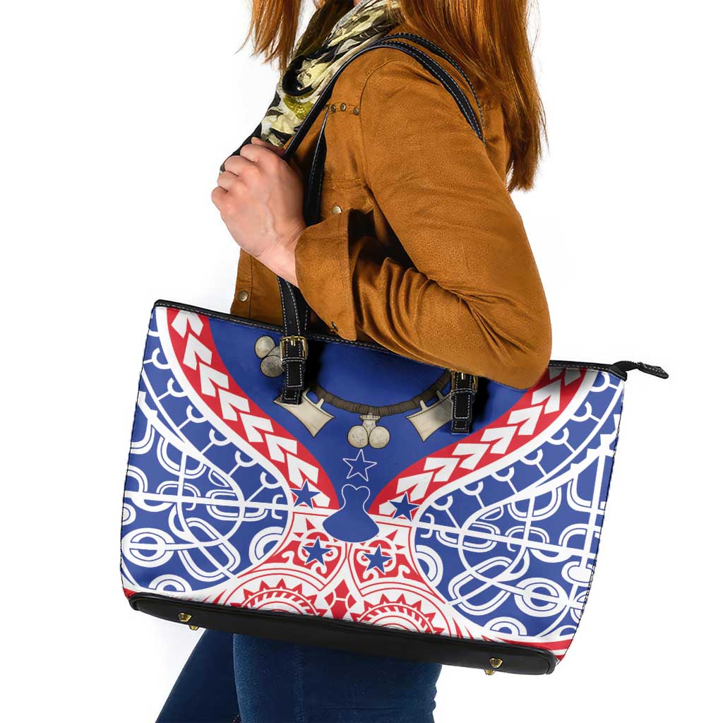 Austral Islands Leather Tote Bag Tuhaa Pae Penu Stars Necklace Red LT14 Red - Polynesian Pride