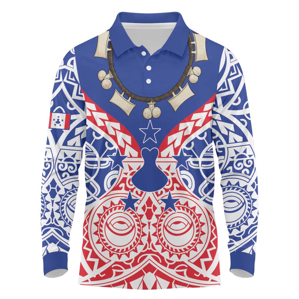 Austral Islands Long Sleeve Polo Shirt Tuhaa Pae Penu Stars Necklace Red - Polynesian Pride