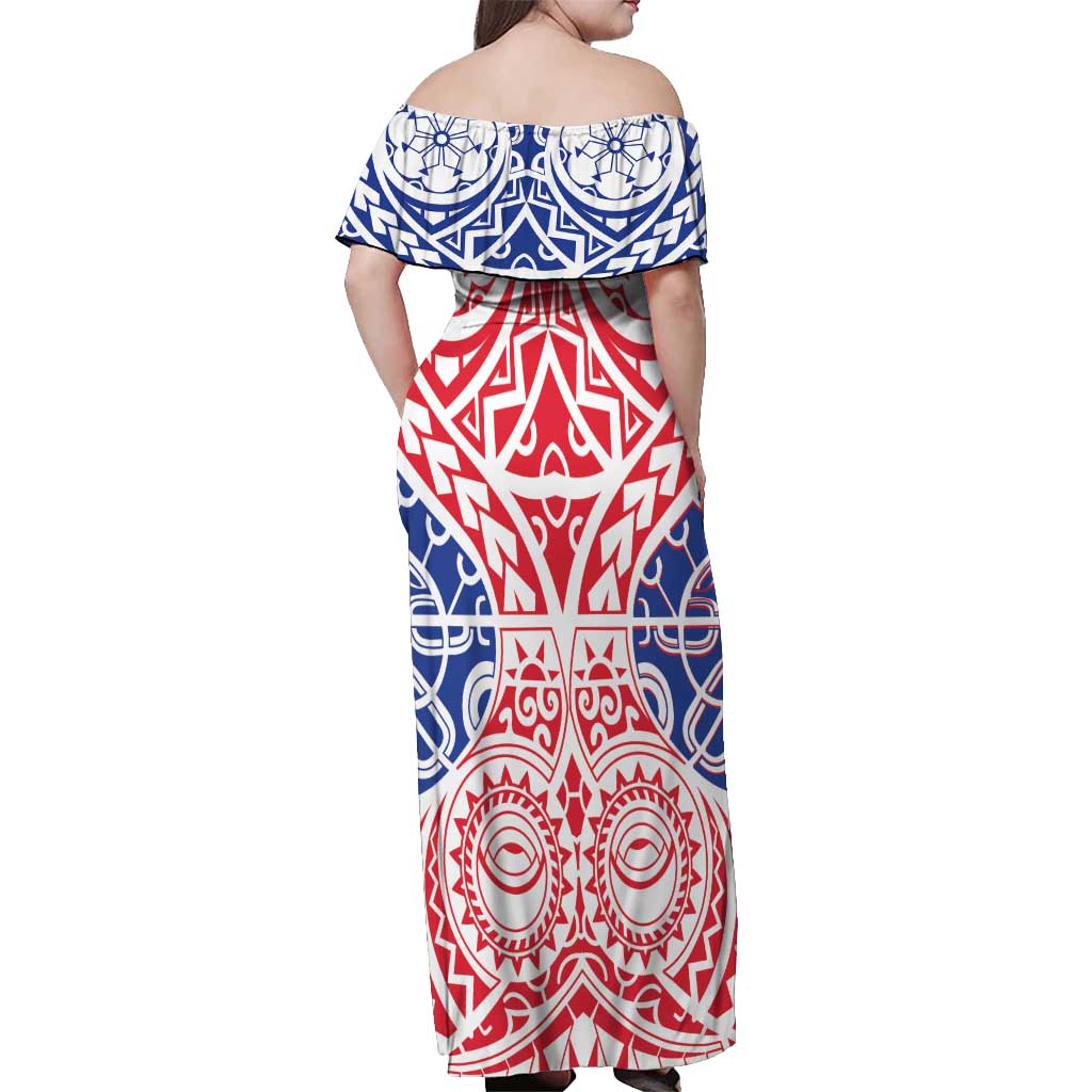 Austral Islands Off Shoulder Maxi Dress Tuhaa Pae Penu Stars Necklace Red - Polynesian Pride