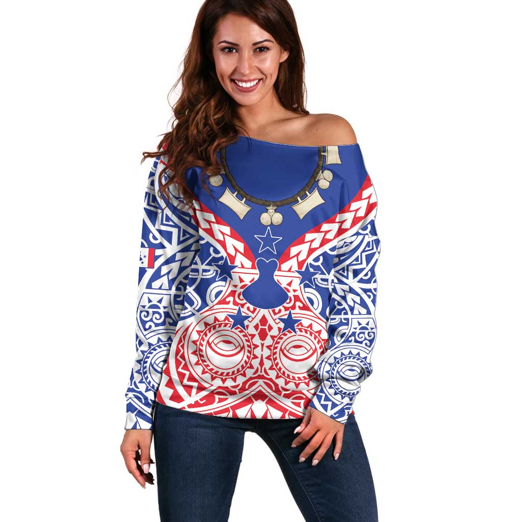 Austral Islands Off Shoulder Sweater Tuhaa Pae Penu Stars Necklace Red - Polynesian Pride