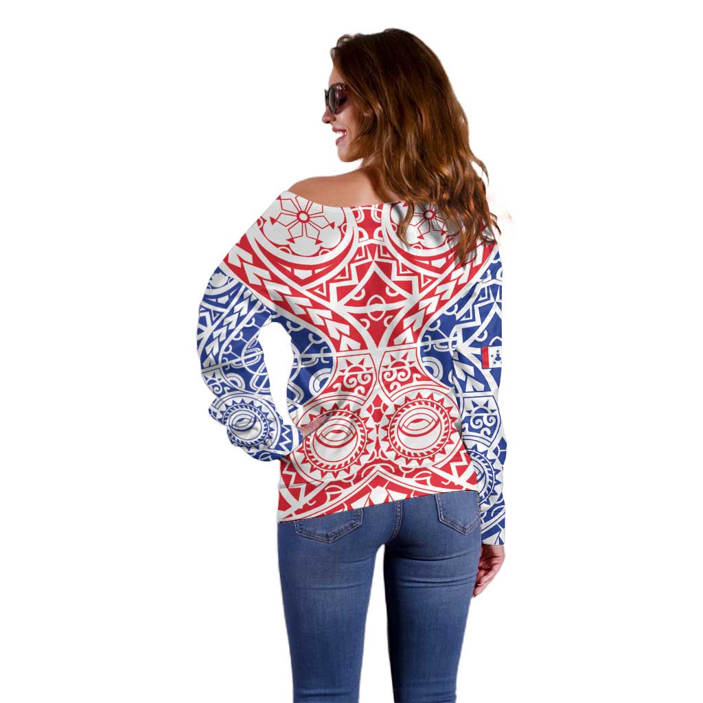 Austral Islands Off Shoulder Sweater Tuhaa Pae Penu Stars Necklace Red - Polynesian Pride