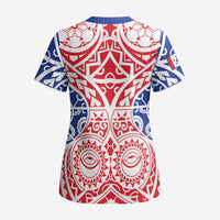 Austral Islands Scrub Top Tuhaa Pae Penu Stars Necklace Red - Polynesian Pride