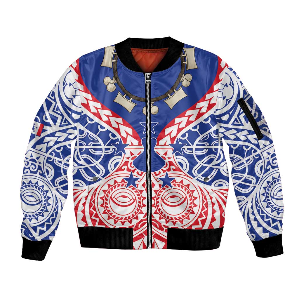 Austral Islands Sleeve Zip Bomber Jacket Tuhaa Pae Penu Stars Necklace Red LT14 Unisex Red - Polynesian Pride