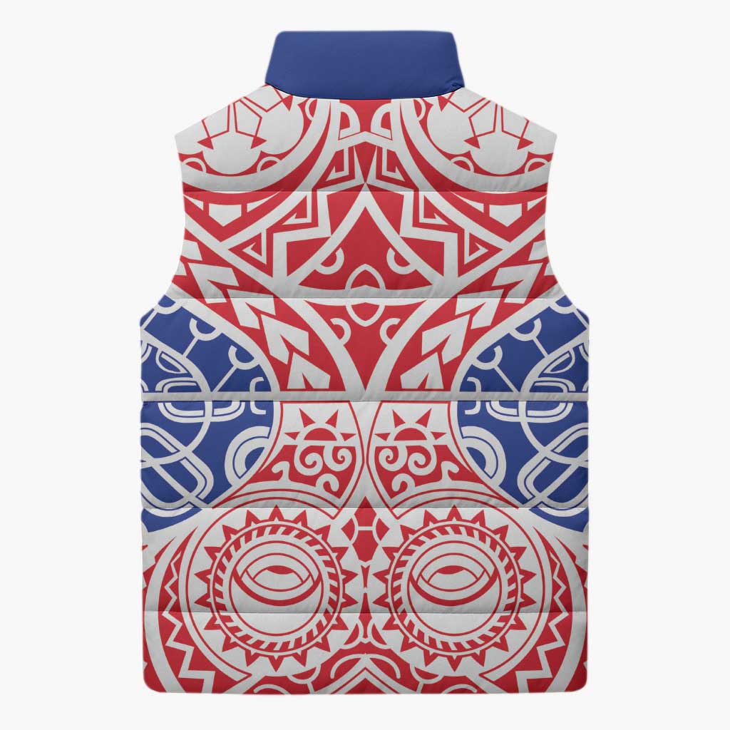 Austral Islands Sleeveless Puffer Jacket Tuhaa Pae Penu Stars Necklace Red - Polynesian Pride