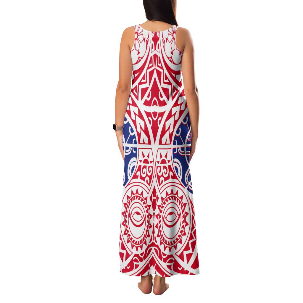 Austral Islands Tank Maxi Dress Tuhaa Pae Penu Stars Necklace Red - Polynesian Pride