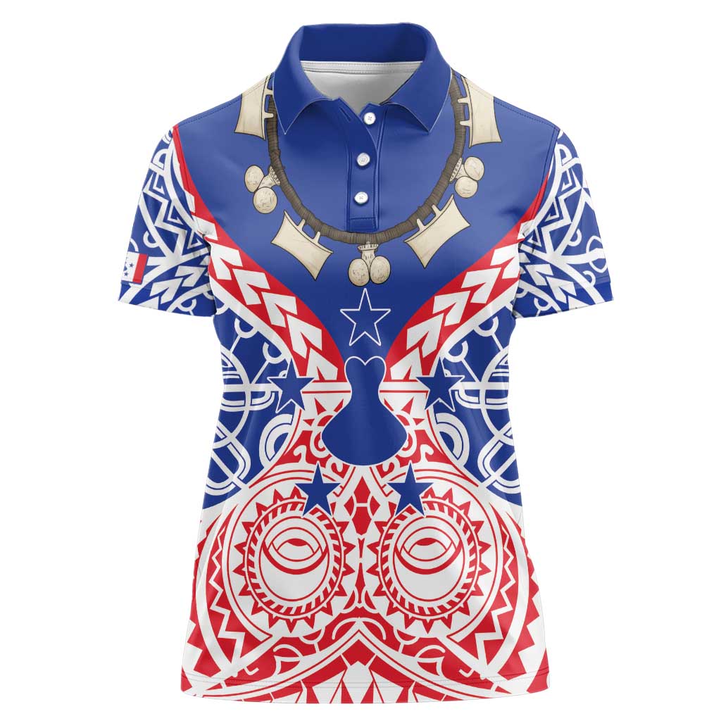 Austral Islands Women Polo Shirt Tuhaa Pae Penu Stars Necklace Red - Polynesian Pride