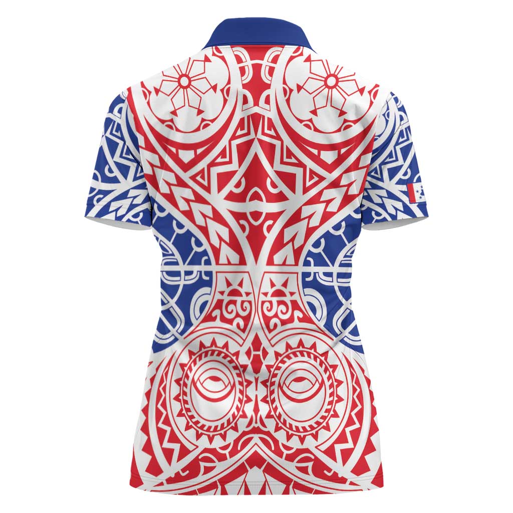 Austral Islands Women Polo Shirt Tuhaa Pae Penu Stars Necklace Red - Polynesian Pride