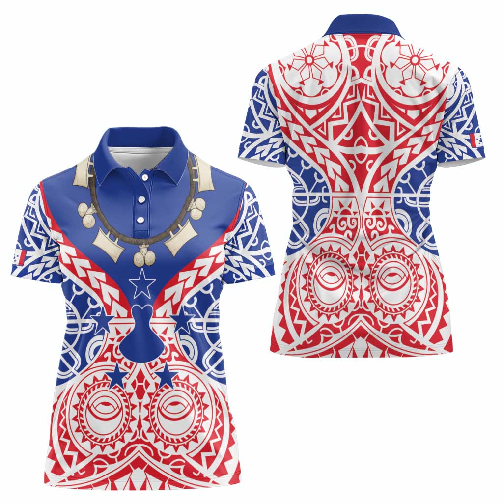 Austral Islands Women Polo Shirt Tuhaa Pae Penu Stars Necklace Red - Polynesian Pride