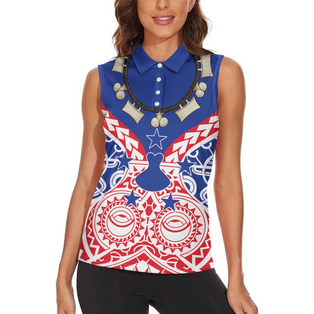 Austral Islands Women Sleeveless Polo Shirt Tuhaa Pae Penu Stars Necklace Red - Polynesian Pride