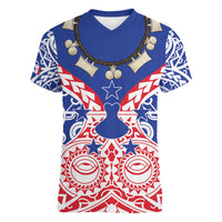 Austral Islands Women V-Neck T-Shirt Tuhaa Pae Penu Stars Necklace Red - Polynesian Pride