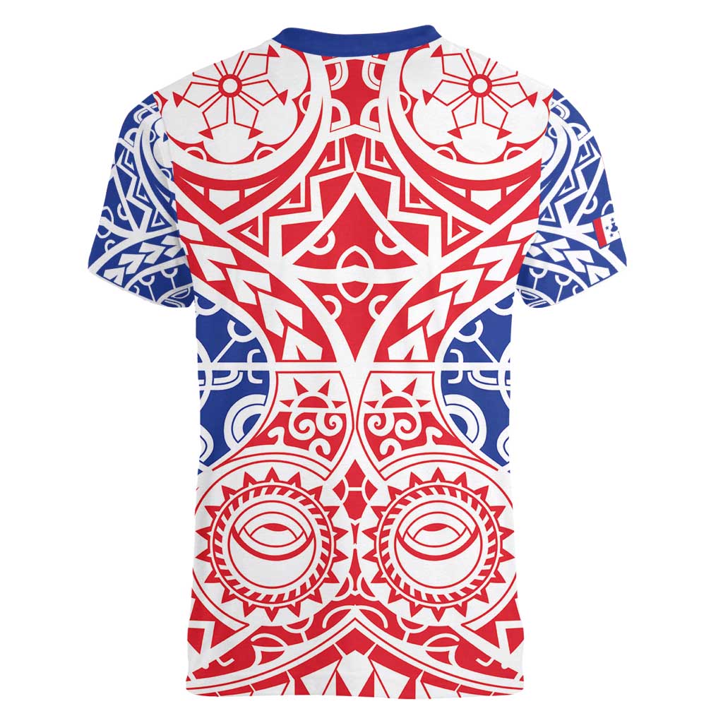 Austral Islands Women V-Neck T-Shirt Tuhaa Pae Penu Stars Necklace Red - Polynesian Pride
