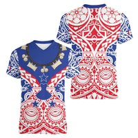 Austral Islands Women V-Neck T-Shirt Tuhaa Pae Penu Stars Necklace Red - Polynesian Pride