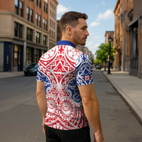 Austral Islands Zipper Polo Shirt Tuhaa Pae Penu Stars Necklace Red - Polynesian Pride