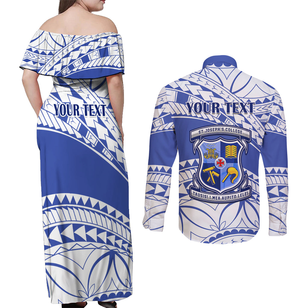 Personalised Samoa St Josephs College Couples Matching Off Shoulder Maxi Dress and Long Sleeve Button Shirt Marist Brothers Samoan Pattern LT14 - Polynesian Pride