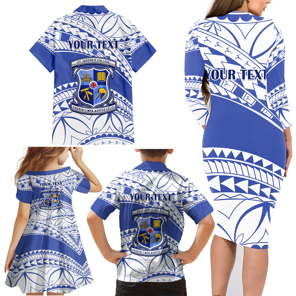 Personalised Samoa St Josephs College Family Matching Long Sleeve Bodycon Dress and Hawaiian Shirt Marist Brothers Samoan Pattern LT14 - Polynesian Pride
