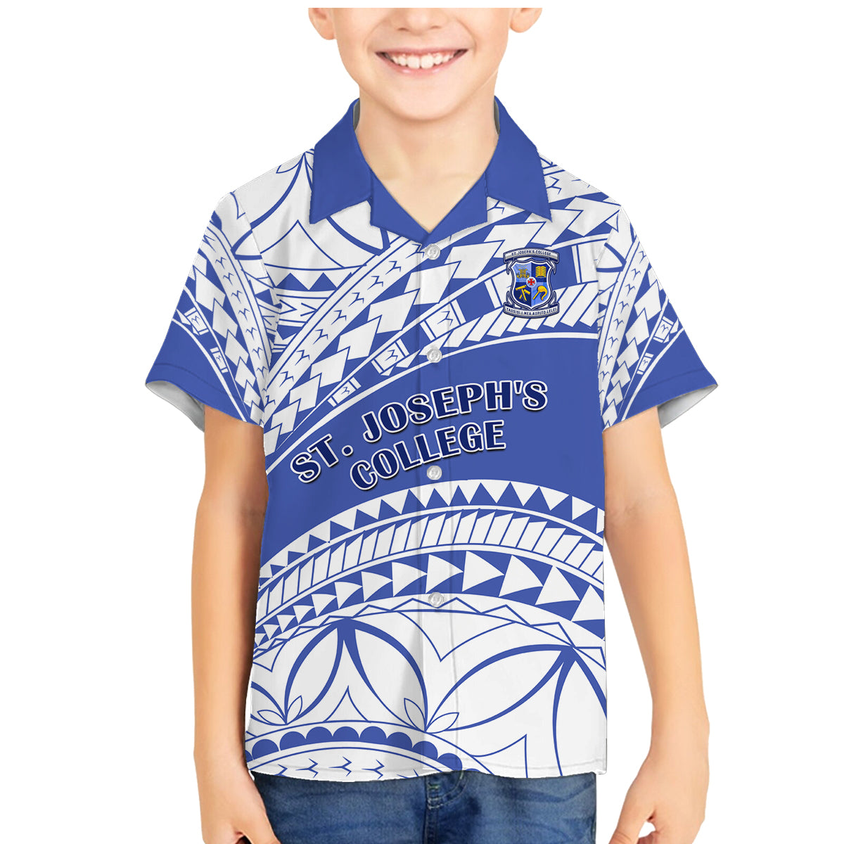 Personalised Samoa St Josephs College Family Matching Mermaid Dress and Hawaiian Shirt Marist Brothers Samoan Pattern LT14 Son's Shirt Blue - Polynesian Pride