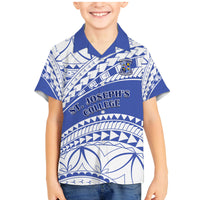Personalised Samoa St Josephs College Family Matching Mermaid Dress and Hawaiian Shirt Marist Brothers Samoan Pattern LT14 Son's Shirt Blue - Polynesian Pride
