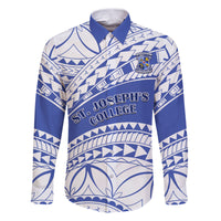 Personalised Samoa St Josephs College Family Matching Puletasi Dress and Hawaiian Shirt Marist Brothers Samoan Pattern LT14 Dad's Shirt - Long Sleeve Blue - Polynesian Pride
