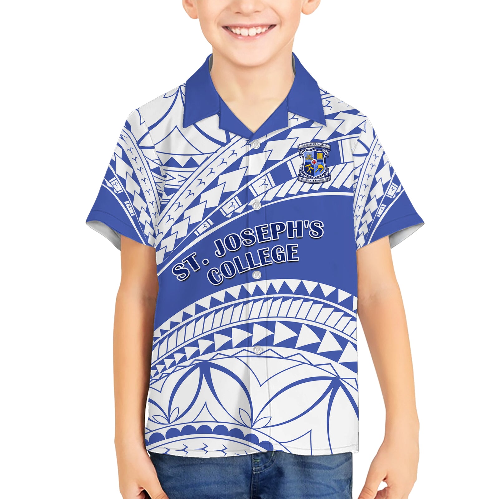 Personalised Samoa St Josephs College Kid Hawaiian Shirt Marist Brothers Samoan Pattern LT14 Kid Blue - Polynesian Pride