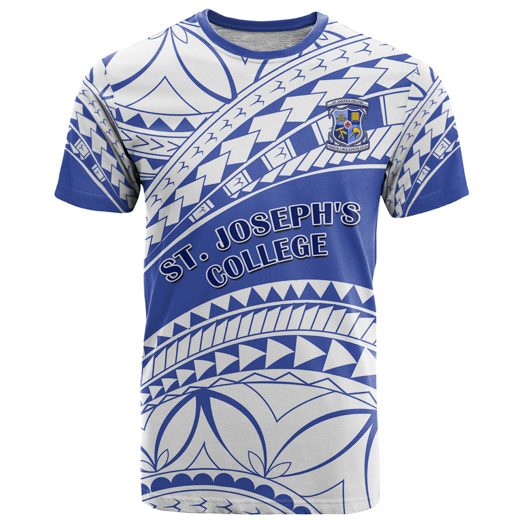 Personalised Samoa St Josephs College T Shirt Marist Brothers Samoan Pattern LT14 Blue - Polynesian Pride